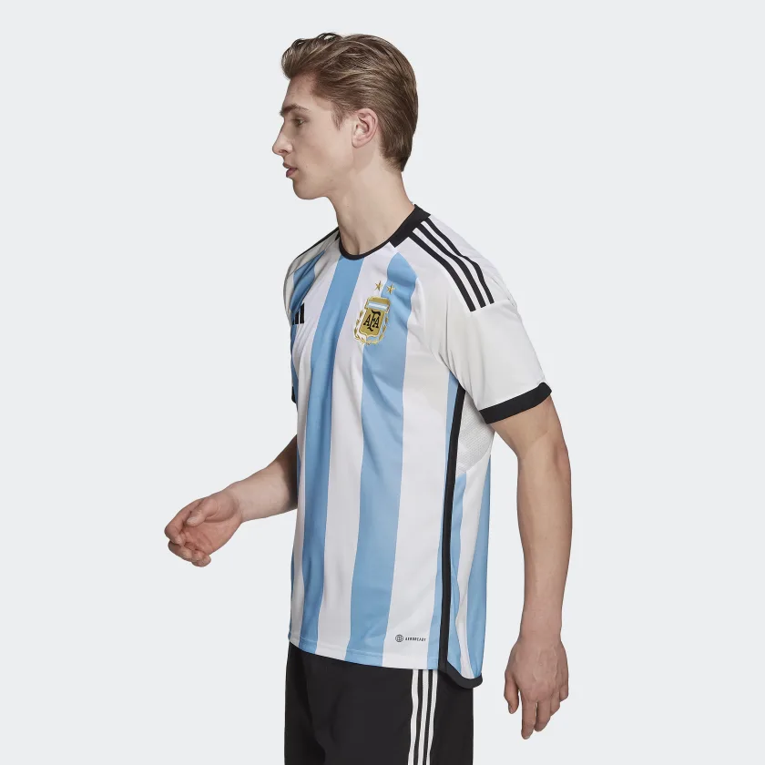 wearing Argentina official soccer jersey side wearing Argentina official soccer jersey side